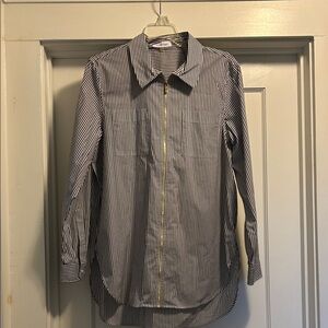 Calvin Klein Black and White Striped Zipper Shirt - Size Large, NWOT